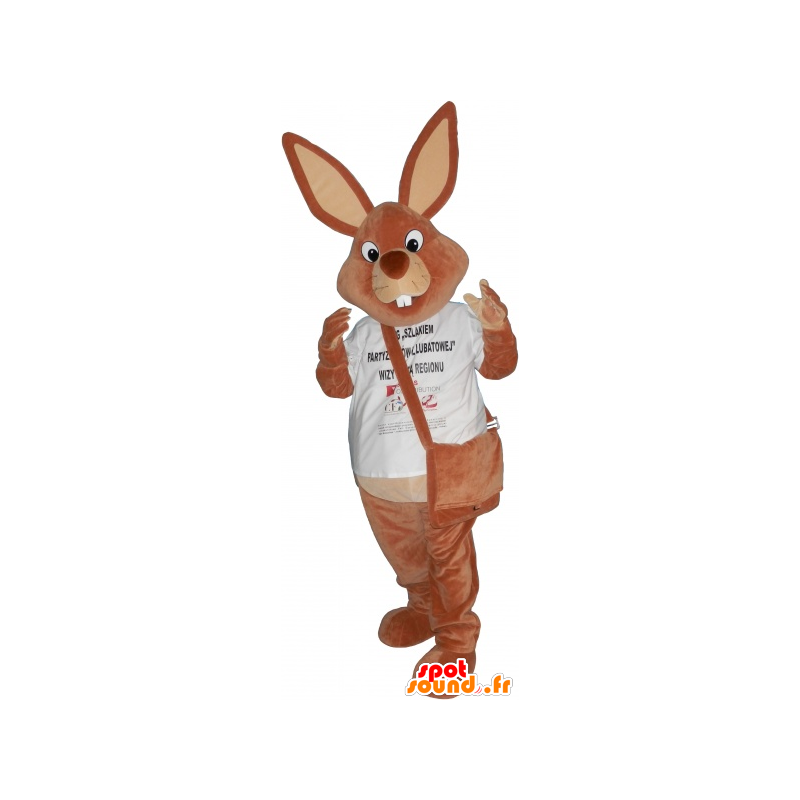 Braunes Kaninchen Maskottchen mit einem Beutel - MASFR032752 - Hase Maskottchen