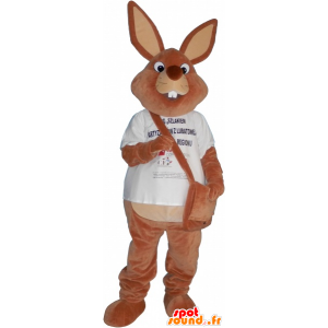 Brun kaninmaskot med en skolväska - Spotsound maskot