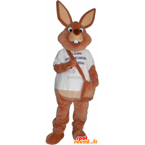 Braunes Kaninchen Maskottchen mit einem Beutel - MASFR032752 - Hase Maskottchen