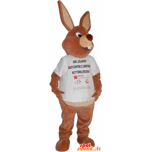Stor brun kaninmaskot i en t-shirt - Spotsound maskot