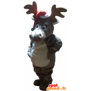 Kerst rendieren mascotte met een pet - MASFR032759 - Kerstmis Mascottes