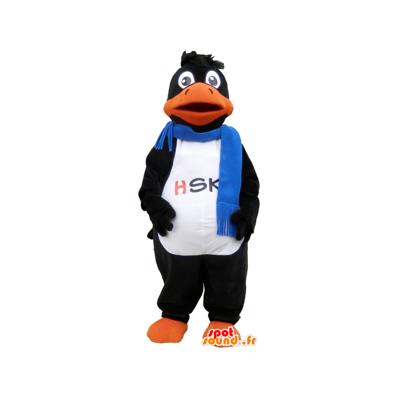 Black Duck mascotte, che indossa una sciarpa blu - MASFR032762 - Mascotte di anatre