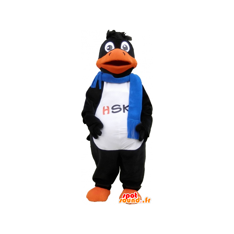 Mascotte de canard noir, portant une écharpe bleue - MASFR032762 - Mascotte de canards