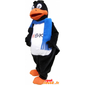 Black Duck mascotte, che indossa una sciarpa blu - MASFR032762 - Mascotte di anatre