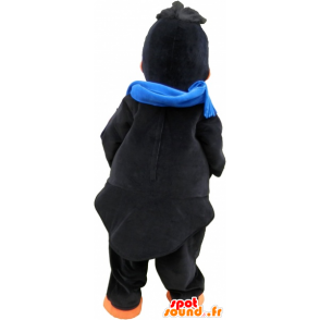 Mascotte de canard noir, portant une écharpe bleue - MASFR032762 - Mascotte de canards