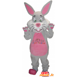 Mascot grau und rosa Häschen mit den großen Ohren - MASFR032765 - Hase Maskottchen