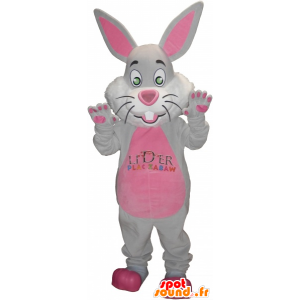 Mascote cinza e coelho rosa com orelhas grandes - MASFR032765 - coelhos mascote