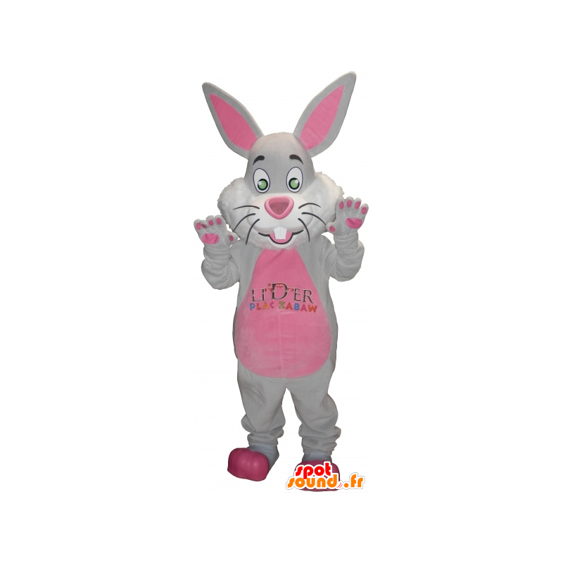 Grå och rosa kaninmaskot med stora öron - Spotsound maskot