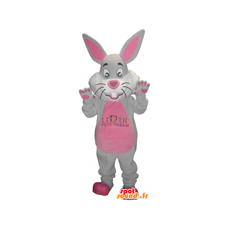 Mascot grijs en roze konijntje met de grote oren - MASFR032765 - Mascot konijnen