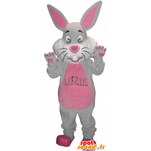 Mascot gray and pink bunny with big ears - MASFR032765 - Rabbit mascot