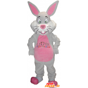 Mascotte grigio e coniglietto rosa con le grandi orecchie - MASFR032765 - Mascotte coniglio