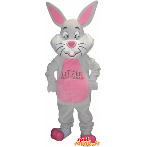 Grå og lyserød kaninmaskot med store ører - Spotsound maskot