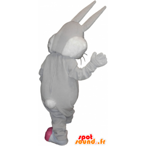 Mascotte de lapin gris et rose, avec de grandes oreilles - MASFR032765 - Mascotte de lapins