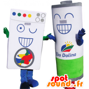 2 mascots, 1 cardboard brick type laundry and 1 giant battery - MASFR032766 - Mascots of objects