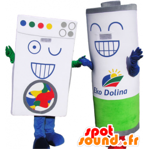 2 mascotes, um tijolo de papelão tipo de lavandaria e uma célula gigante - MASFR032766 - objetos mascotes