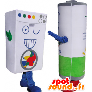 2 mascots, 1 cardboard brick type laundry and 1 giant battery - MASFR032766 - Mascots of objects