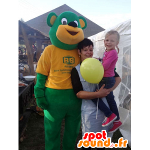 Mascotte de nounours vert et jaune géant - MASFR032772 - Mascotte d'ours