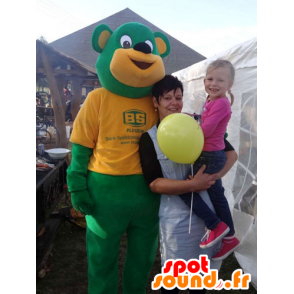 Green and yellow teddy mascot giant - MASFR032772 - Bear mascot