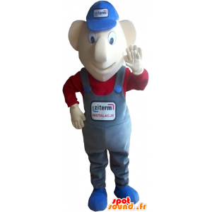 Snowman mascot, very smiling with overalls - MASFR032776 - Human mascots