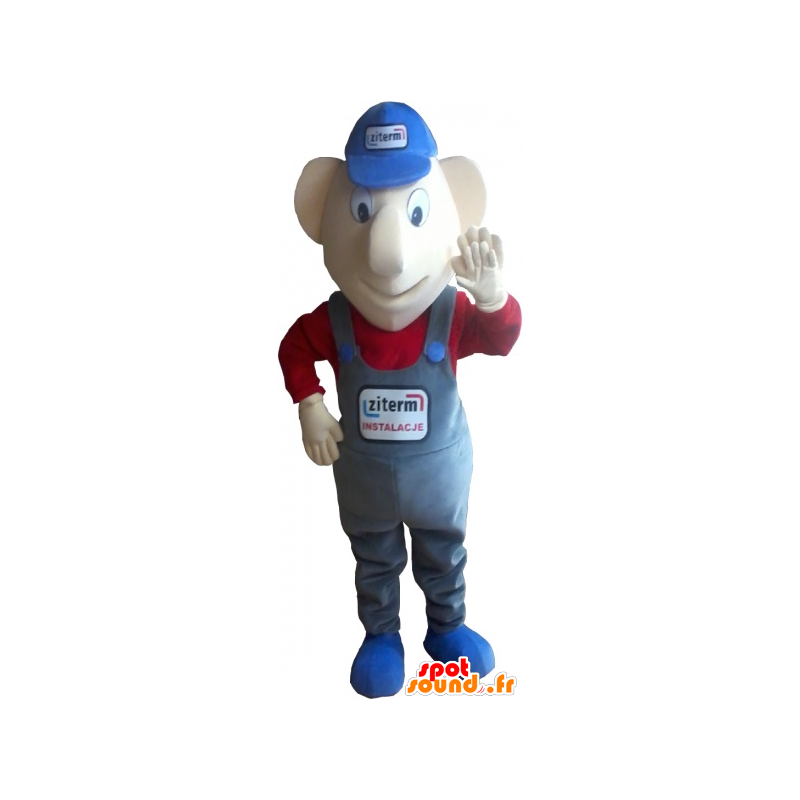 Mascotte de bonhomme, très souriant avec une salopette - MASFR032776 - Mascottes Homme