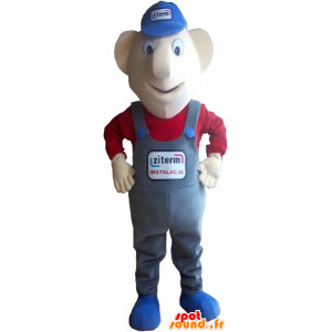 Snowman mascot, very smiling with overalls - MASFR032776 - Human mascots