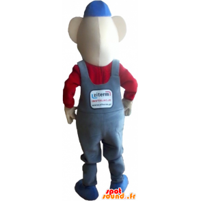 Snowman mascot, very smiling with overalls - MASFR032776 - Human mascots