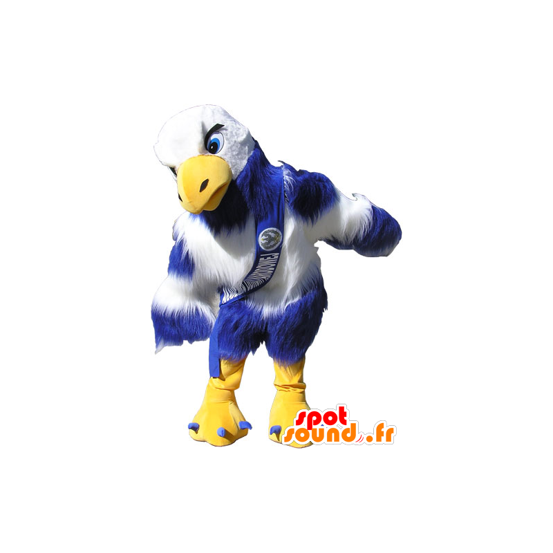 Mascotte de vautour bleu, jaune et blanc, géant - MASFR032778 - Mascotte d'oiseaux