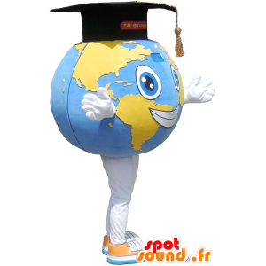 Obří planeta Země maskot s Grad Cap - MASFR032781 - Neutajované Maskoti