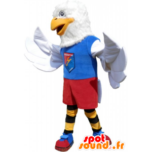 Blanco águila mascota vestida de colores en los deportes - MASFR032784 - Mascota de deportes