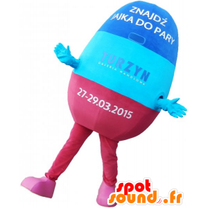 Blu mascotte e pillola rosa. mascotte della droga - MASFR032787 - Mascotte di oggetti