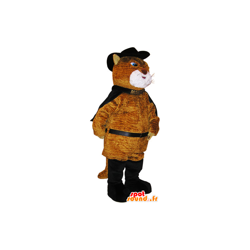 Mascotte de gros chat marron en tenue de chat botté - MASFR032788 - Mascottes de chat