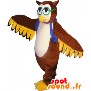 Brown Owl Mascot con un giubbotto e occhiali - MASFR032789 - Mascotte degli uccelli