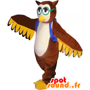Coruja mascote castanho com um colete e vidros - MASFR032789 - aves mascote