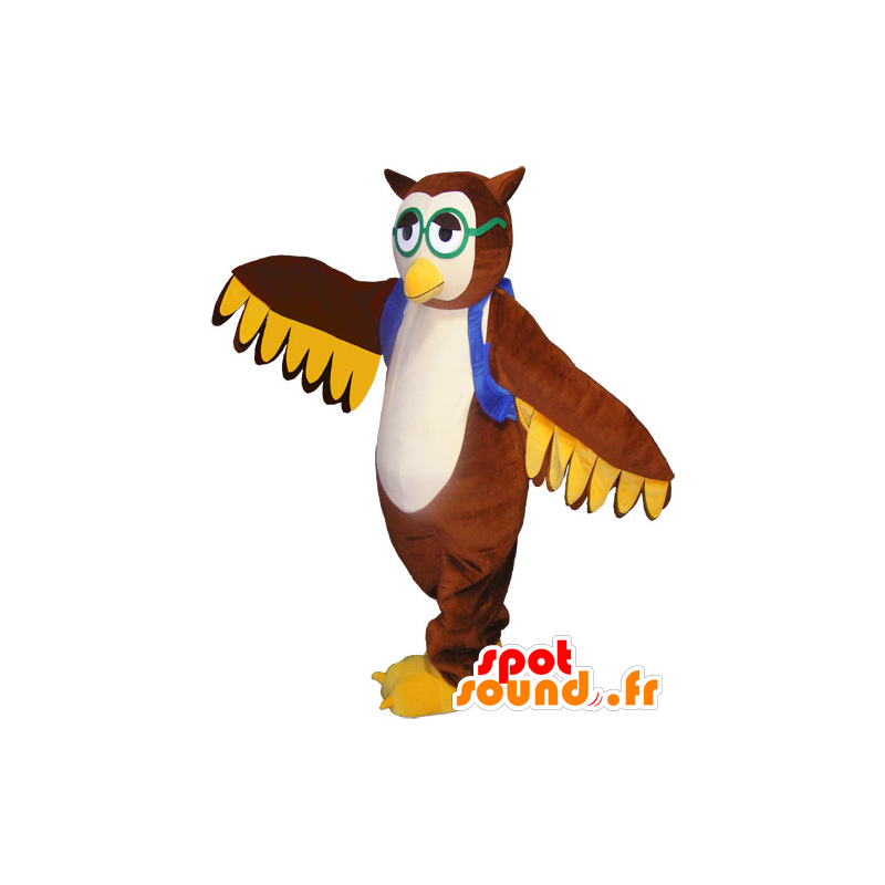 Brown Owl Mascot con un giubbotto e occhiali - MASFR032789 - Mascotte degli uccelli