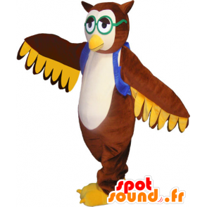 La mascota del búho marrón con un chaleco y gafas - MASFR032789 - Mascota de aves