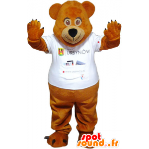 Brown teddy mascot with a white T-shirt - MASFR032790 - Bear mascot