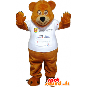 Brun bamse maskot med en hvid t-shirt - Spotsound maskot