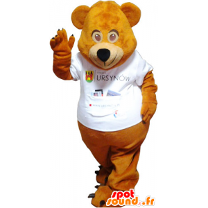 Brown teddy mascot with a white T-shirt - MASFR032790 - Bear mascot