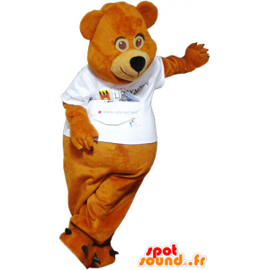 Mascotte de nounours marron avec un tee-shirt blanc - MASFR032790 - Mascotte d'ours