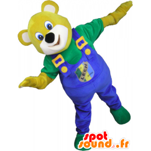 Gelb-Bären-Maskottchen, mit blauen Overalls - MASFR032791 - Bär Maskottchen