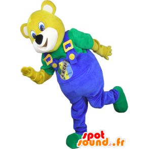 Giallo mascotte orso, con tuta blu - MASFR032791 - Mascotte orso