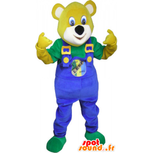 Mascote urso amarelo com macacão azul - MASFR032791 - mascote do urso