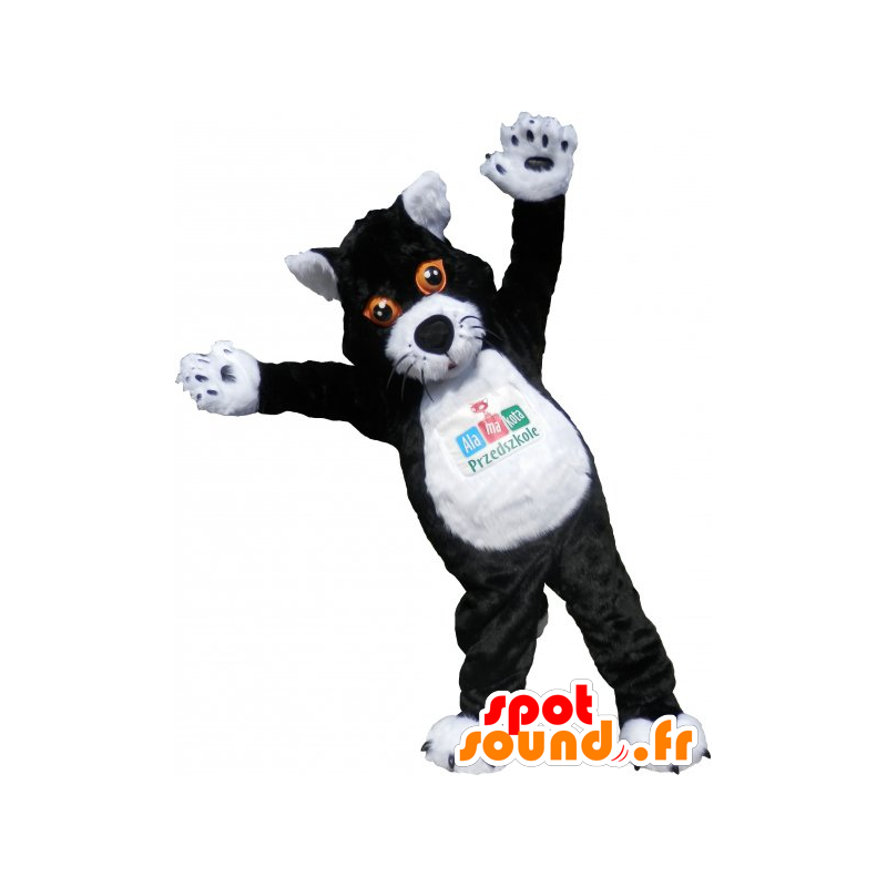 Mascot gato preto e branco grande. terno do gato - MASFR032794 - Mascotes gato