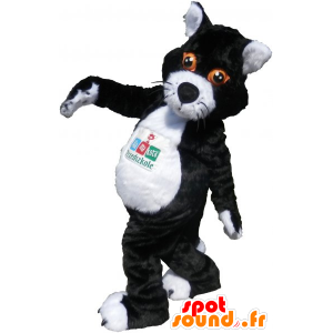 Stor svartvit kattmaskot. Kattdräkt - Spotsound maskot