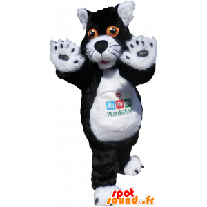 Mascot gato preto e branco grande. terno do gato - MASFR032794 - Mascotes gato