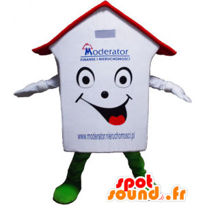 Det hvite hus maskot, rødt og grønt, veldig smilende - MASFR032798 - Maskoter Hus