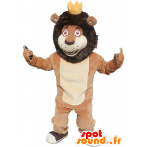 Marrone e beige mascotte leone con una corona - MASFR032799 - Mascotte Leone