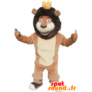Brun och beige lejonmaskot med en krona - Spotsound maskot