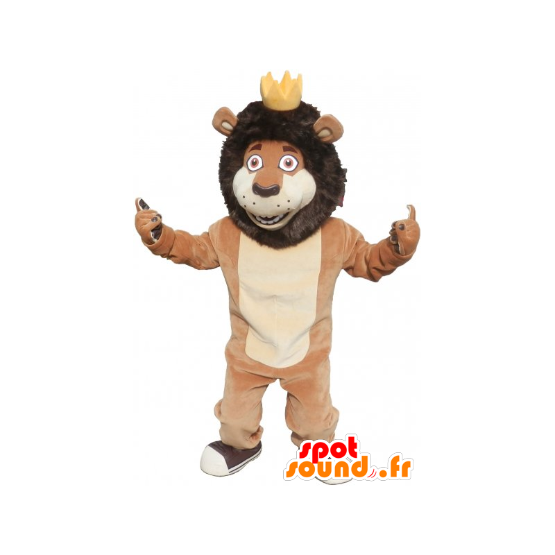 Mascotte de lion marron et beige avec une couronne - MASFR032799 - Mascottes Lion