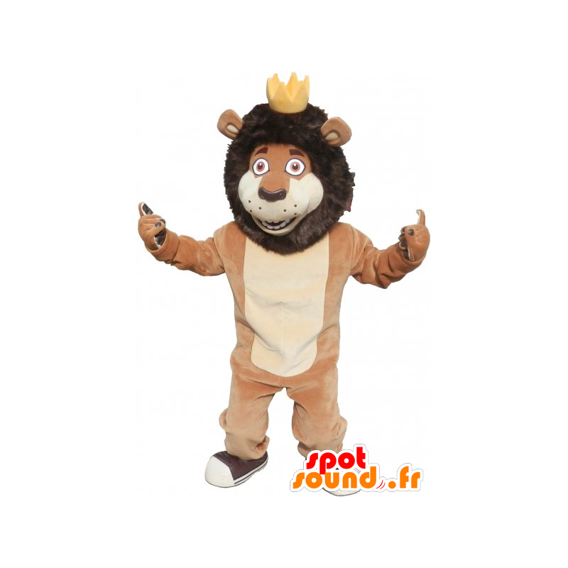 Bruin en beige leeuw mascotte met een kroon - MASFR032799 - Lion Mascottes